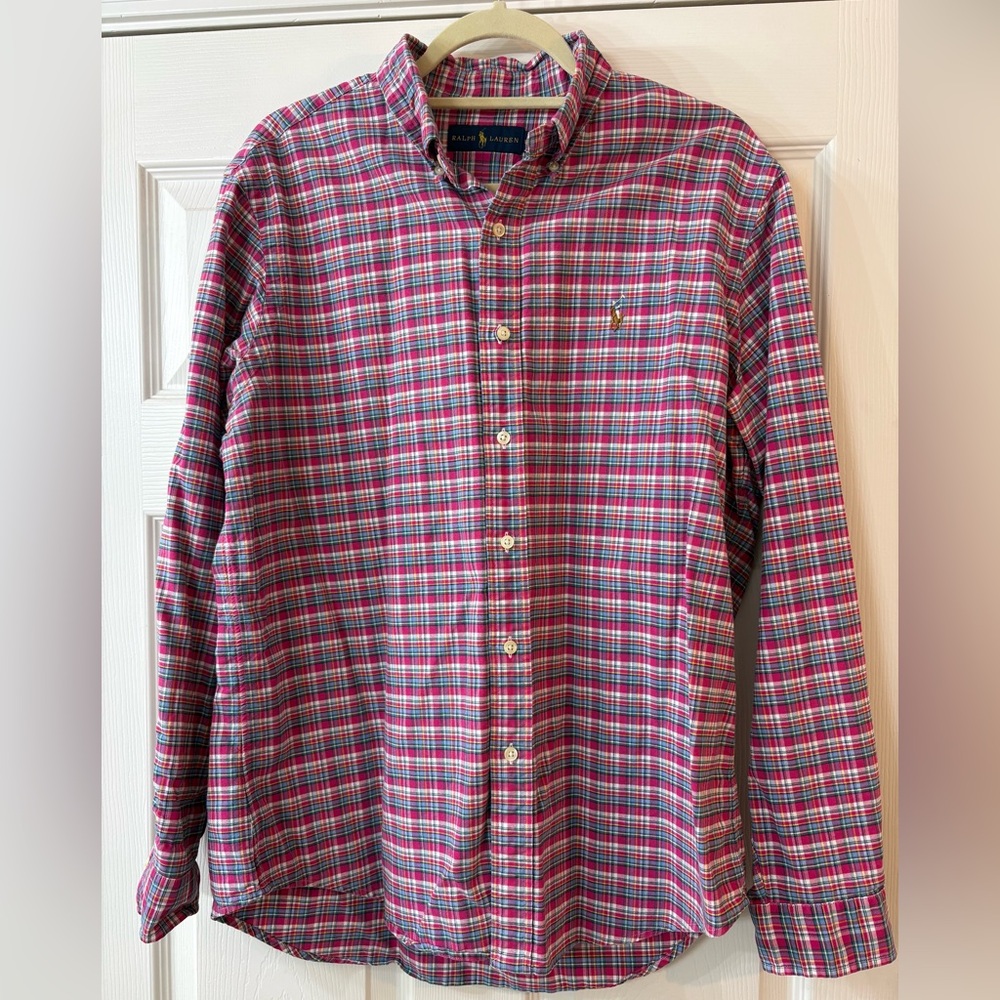 Ralph Lauren Men Large Button Up Long Sleeve Plaid Shirts Set 3 Pink Yellow Blue - Picture 2 of 13
